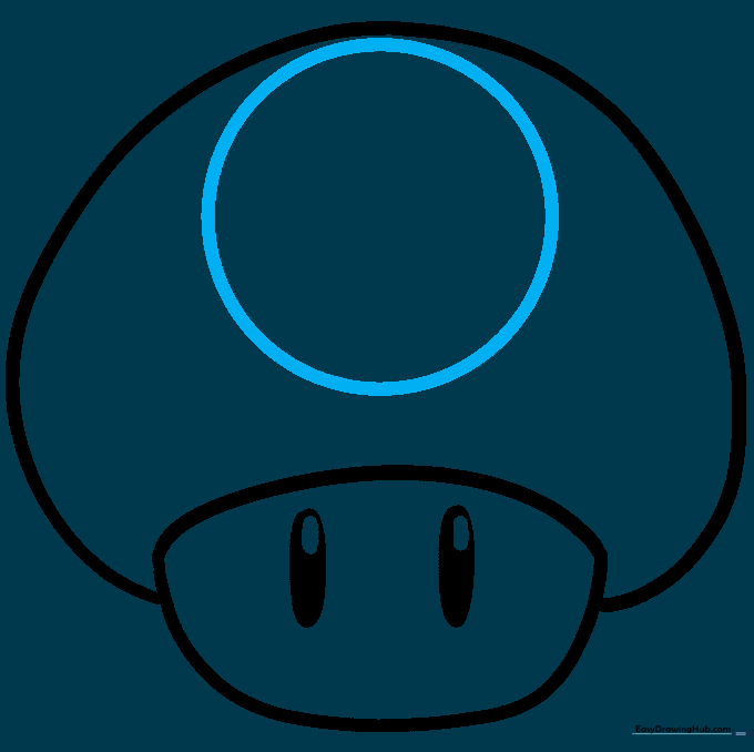 A large circle drawn in the center of the mushroom cap to represent a spot.