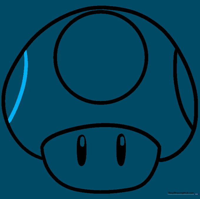 The final spot added to the right side of the mushroom cap, completing the outline.