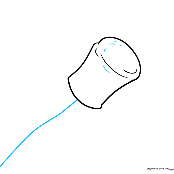Adding texture lines to the marshmallow and starting the roasting stick.