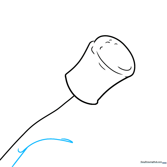 Drawing a parallel line to thicken the stick and adding a small twig detail.