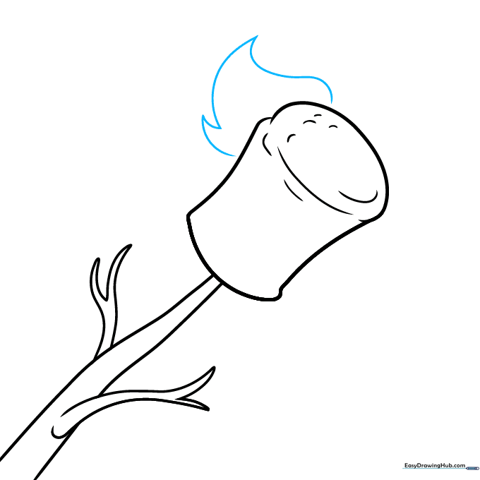 Drawing sharp, curved flame shapes around the marshmallow.