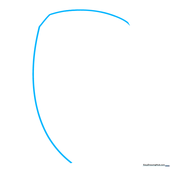 Pencil sketch showing two long curved lines forming the upper frame of a mask.