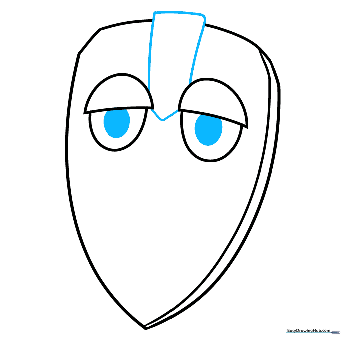 Adding pupils and a rectangular forehead detail to the mask.