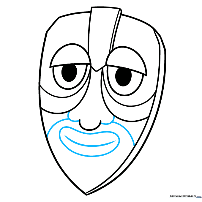 Adding nostrils and a curved mouth to the mask design.