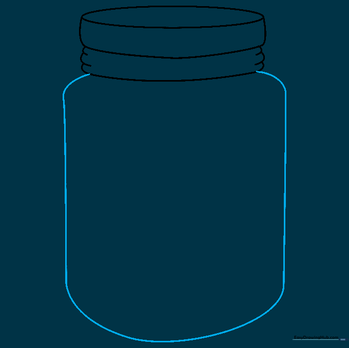 Long curved lines forming the main body of the mason jar with rounded shoulders.