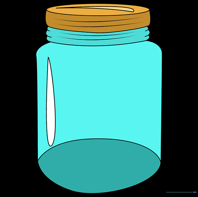 A fully colored, finished mason jar drawing with highlights and shading.