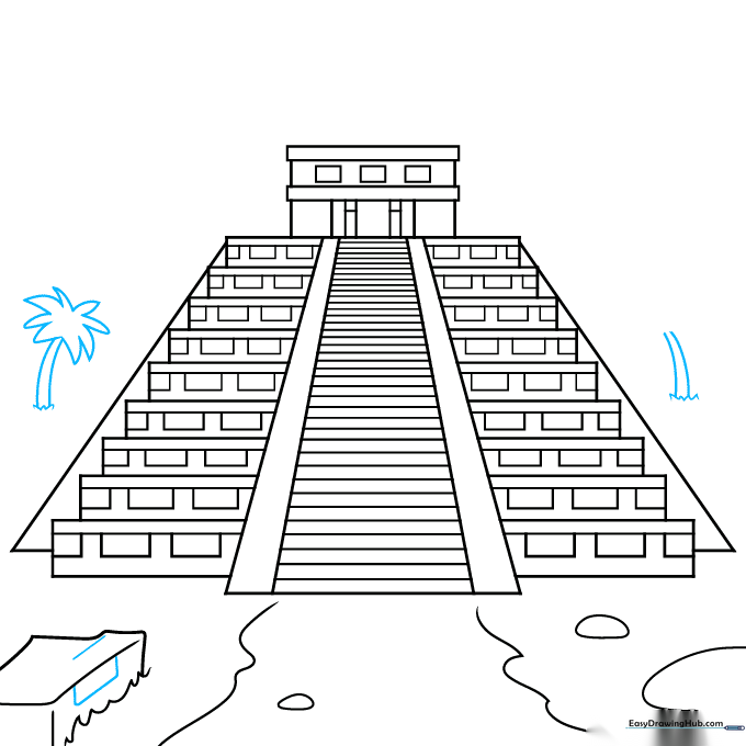 Adding detailed foliage and leaves to the trees surrounding the Mayan temple.