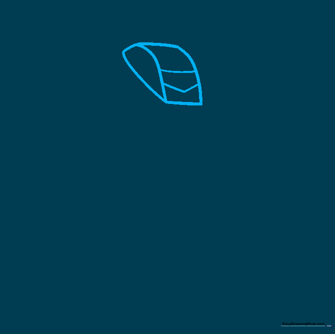 Pencil sketch showing the inverted teardrop shape for a robot head with horizontal guidelines.