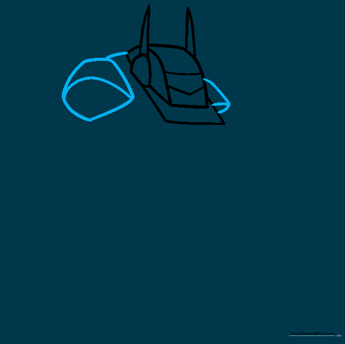 Sketch showing the addition of rounded shoulder armor connected to the robot head.