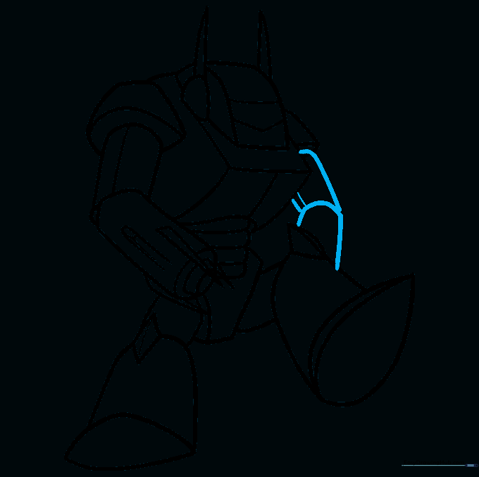 Completed line art of the mecha robot with all parts assembled.