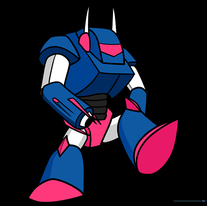 Full-color illustration of the finished mecha robot.
