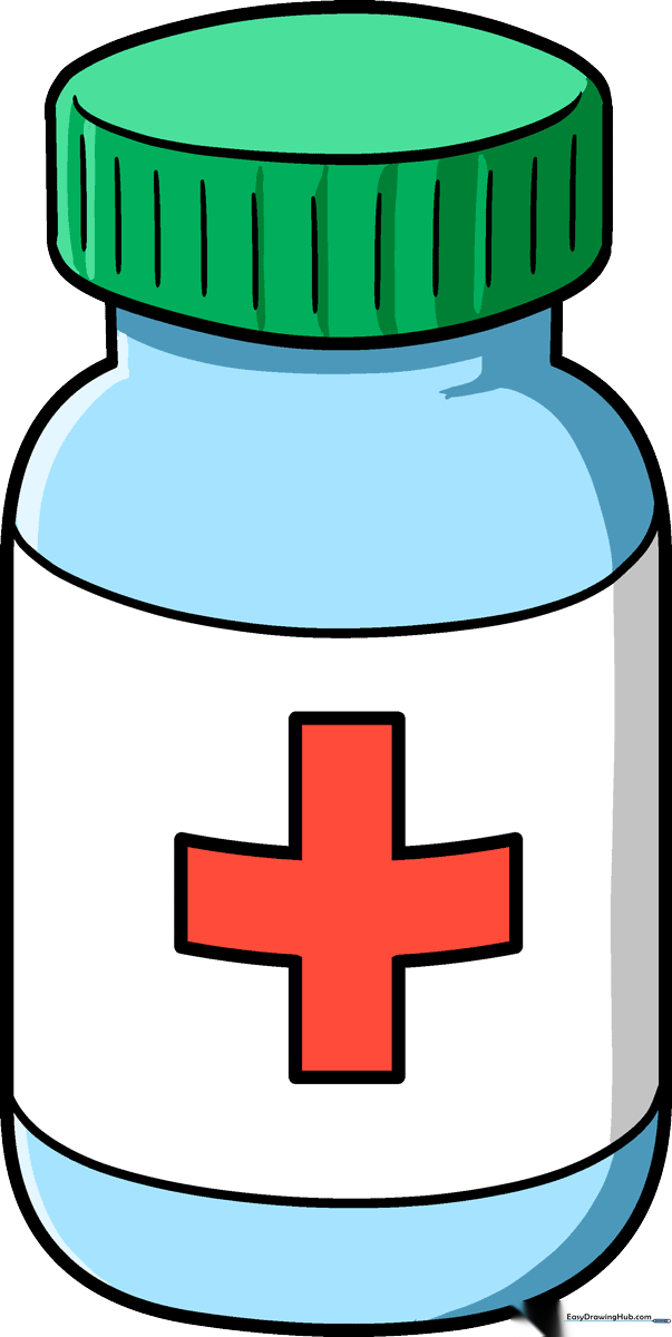A colorful, finished drawing of a medicine bottle, perfect for kids to learn from.