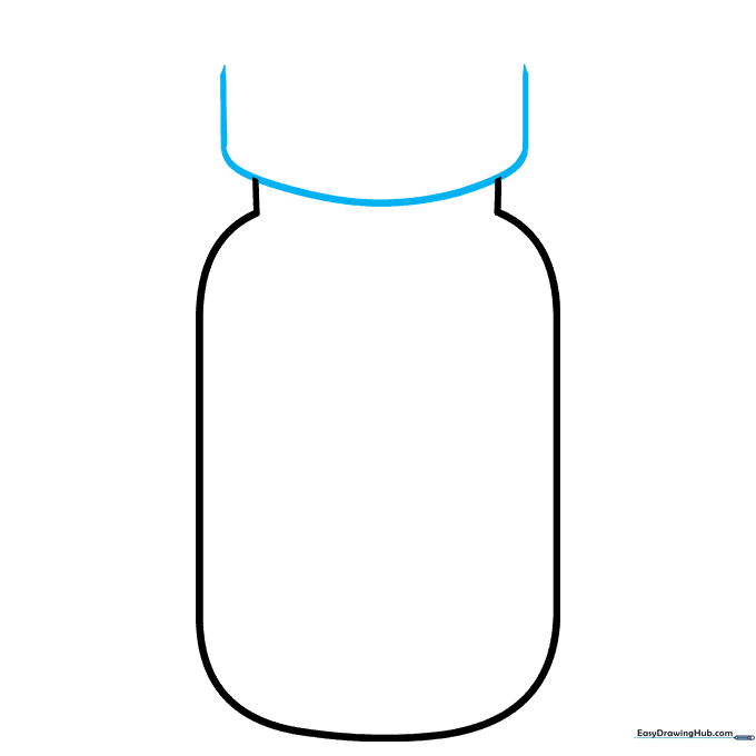 The base of the medicine bottle cap drawn with a curved line and two vertical lines.
