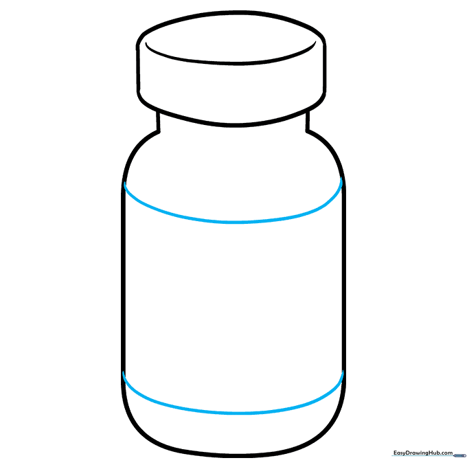 Two horizontal curved lines drawn across the center of the bottle to create a label.