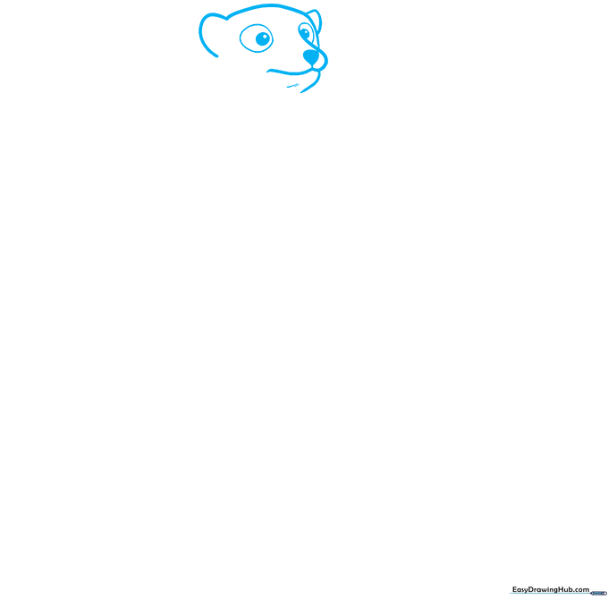 Pencil sketch showing the basic head shape, snout, and eye placement of a cartoon meerkat.