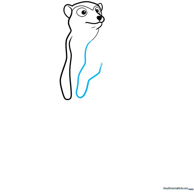 Drawing the second arm to complete the meerkat's upper body silhouette.