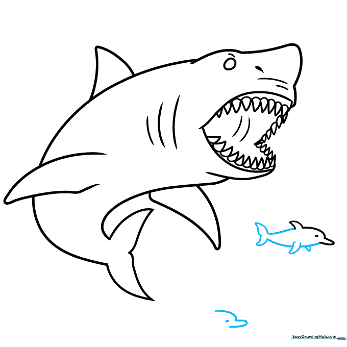 Adding more small fish details to the scene to emphasize the shark's size.