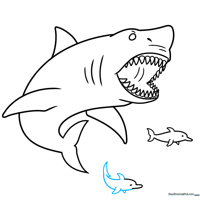 Finalizing the shark's outline and adjusting the tail position.