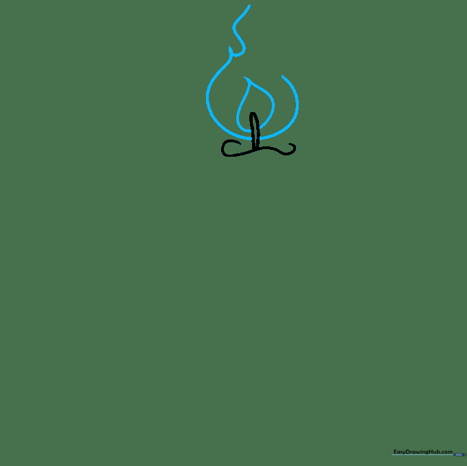 A pencil sketch of a candle flame with two layers representing the inner and outer glow.