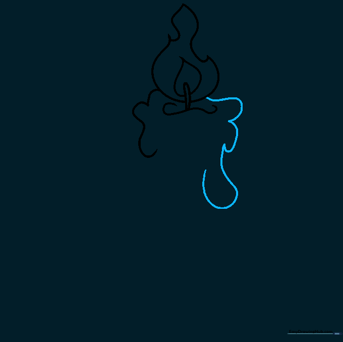 Drawing showing additional wax drips added to the second side of the candle.