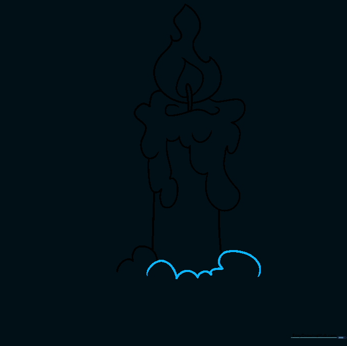 Drawing showing wax pooling at the base of the candle.