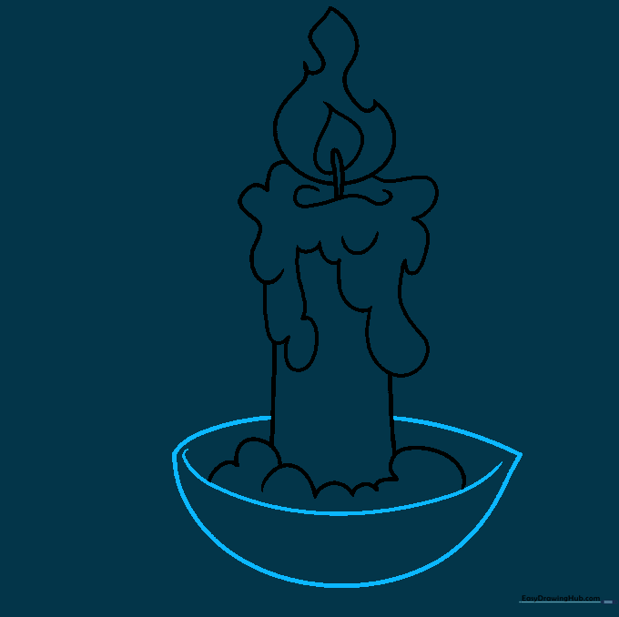 Drawing showing the candle resting inside a rounded holder.