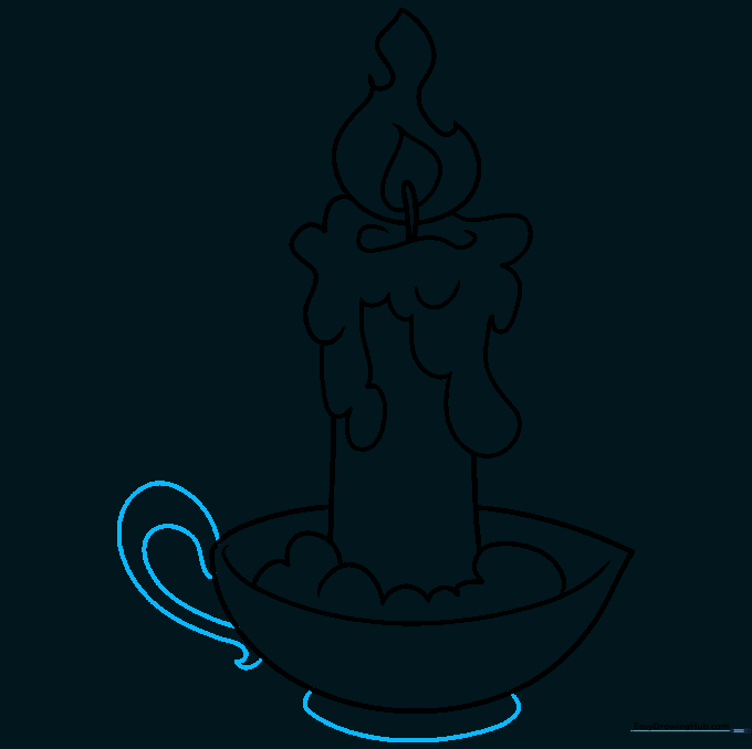 Drawing showing the completed candle holder with a handle and base.