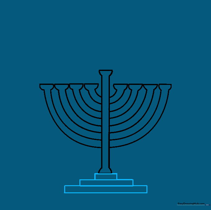Adding a three-tiered rectangular base to the bottom of the menorah.