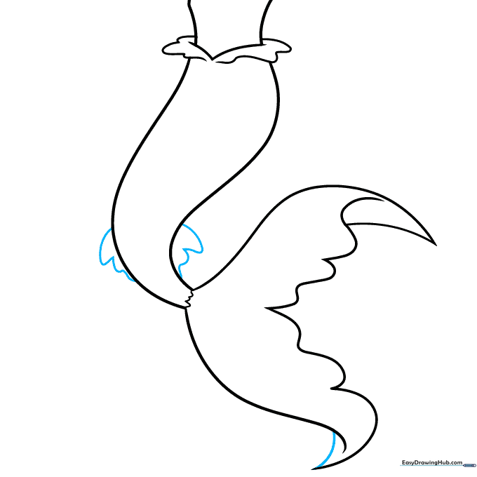 Drawing small, decorative side fins to add detail to the mermaid tail structure.