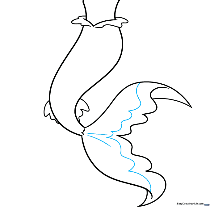Adding internal lines to the tail fin to create realistic ray details.