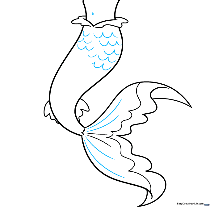 Adding scale patterns using U-shaped lines and a belly button detail.