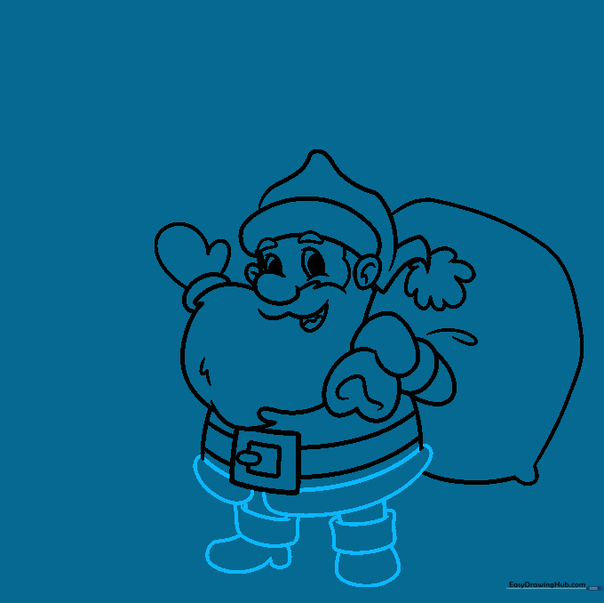Lower body of Santa showing his coat hem, legs, and boots.