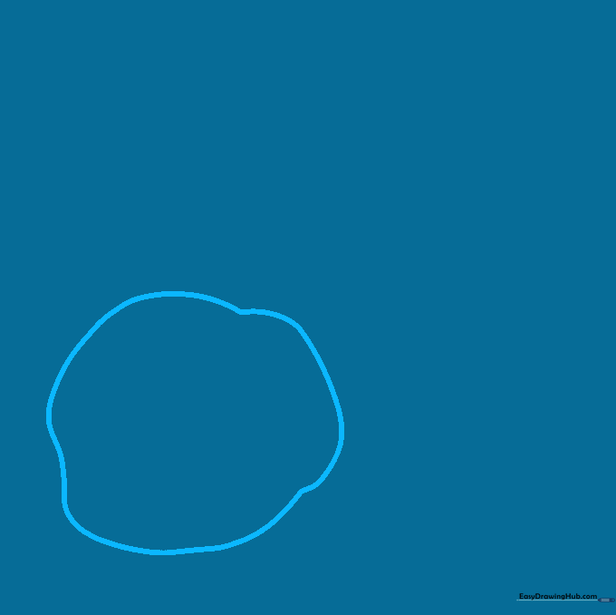 An irregular, lumpy circle drawn in pencil representing the rocky surface of a meteor.