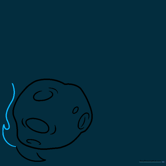 The meteor drawing showing an expanded trail of flames with varied line lengths.