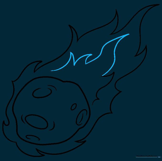 The completed line art of the meteor with clean edges and added texture lines.