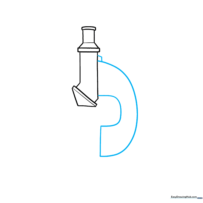 Adding the C-shaped arm to the microscope structure.