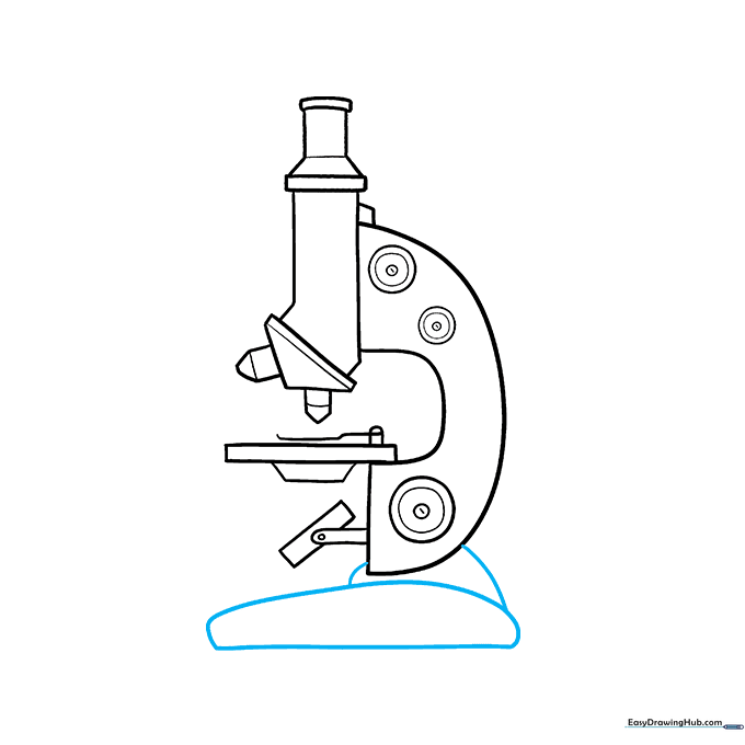Completing the base of the microscope with curved lines.