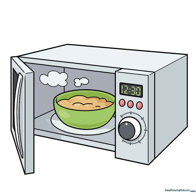 A fully colored, cartoon-style microwave drawing.
