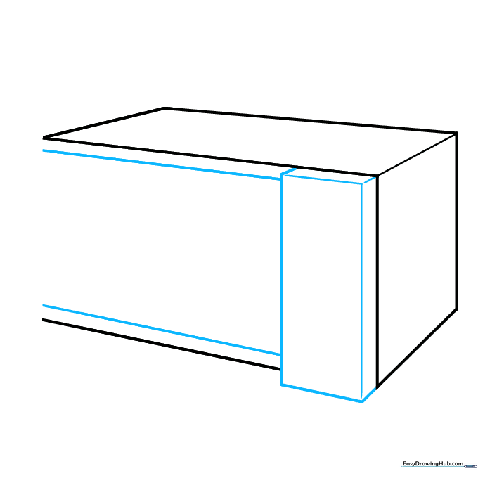 Adding a smaller rectangle to the right side of the main frame to create the microwave control panel.