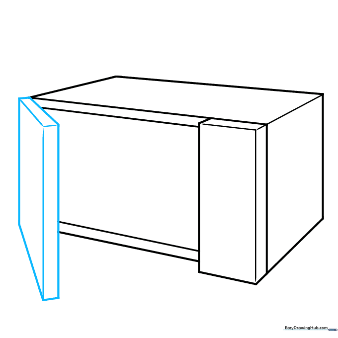 Drawing the door frame on the left side of the microwave using narrow rectangles.