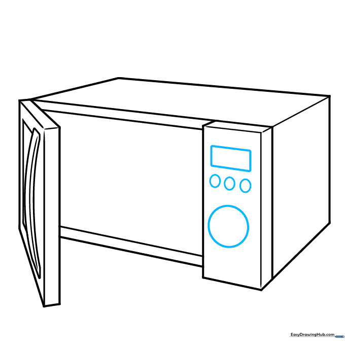 Adding buttons, a dial, and a display screen to the microwave control panel.