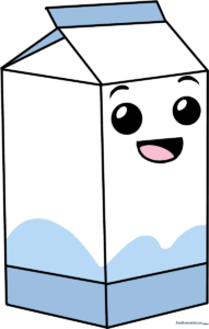 A colorful, finished drawing of a happy milk carton character.