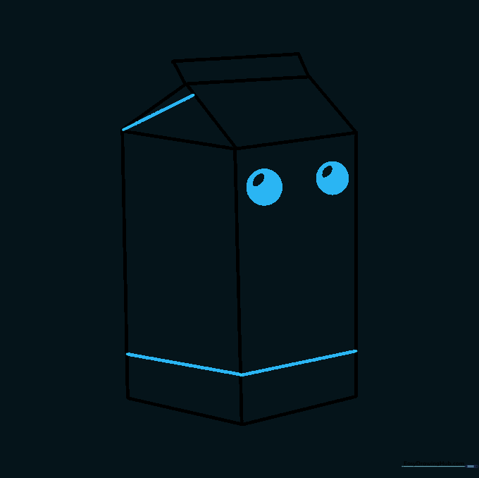 The milk carton now has two expressive eyes and structural lines on the roof.