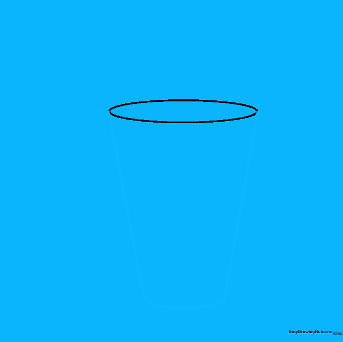 The outline of a milkshake glass with a tapered bottom and a wide top.