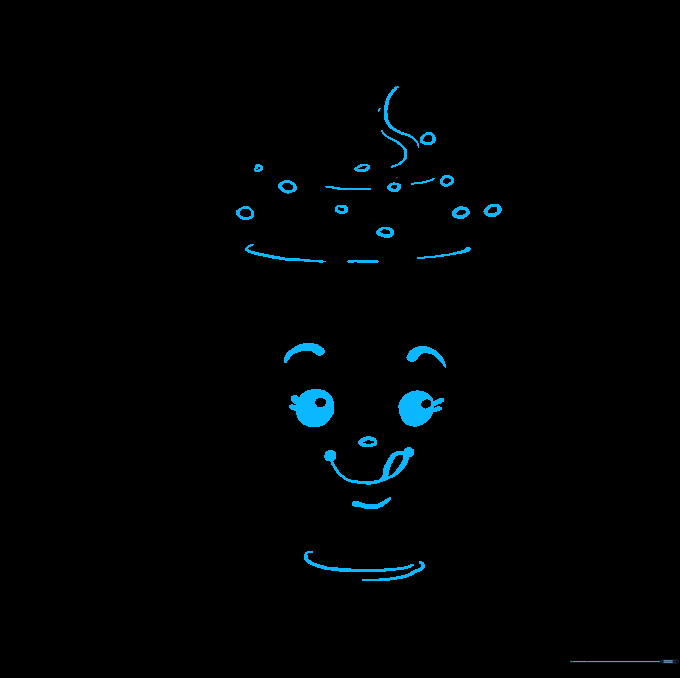 A cute, smiling face with large eyes and a tongue added to the front of the milkshake glass.