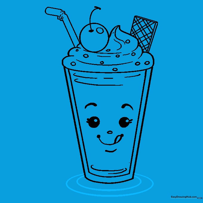 The completed outline of the milkshake glass with a decorative base.