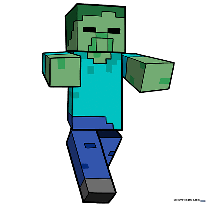 Fully colored Minecraft zombie drawing with pixelated shading.