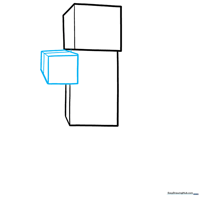 Drawing the lower torso block and connecting it to the upper body of the zombie.