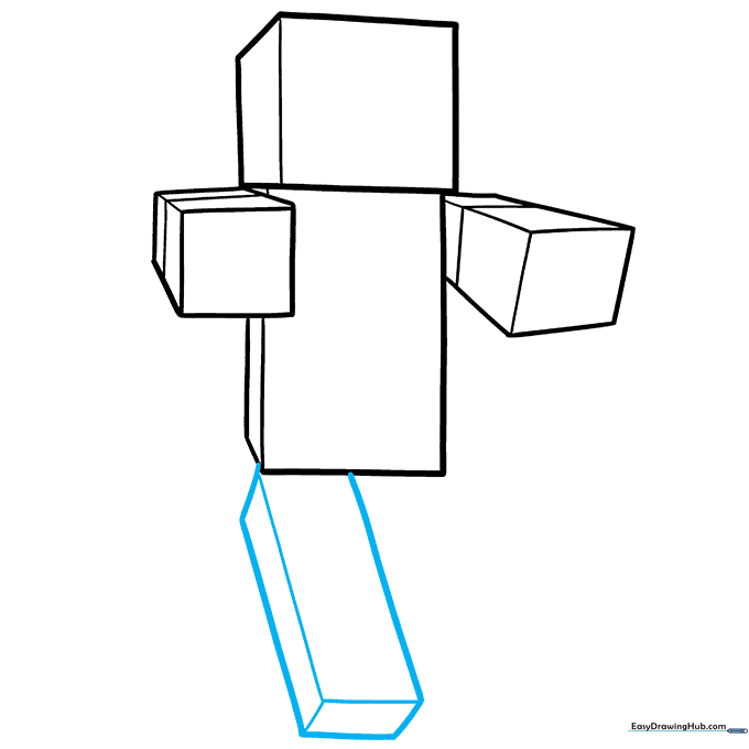 Drawing the first leg of the Minecraft zombie using 3D block perspective.