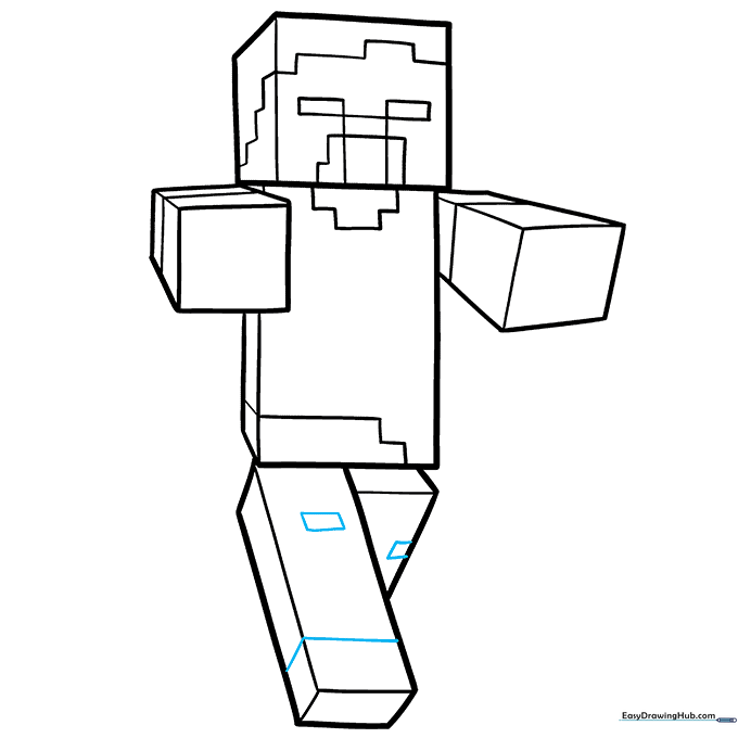 Final ink outline of the Minecraft zombie drawing.